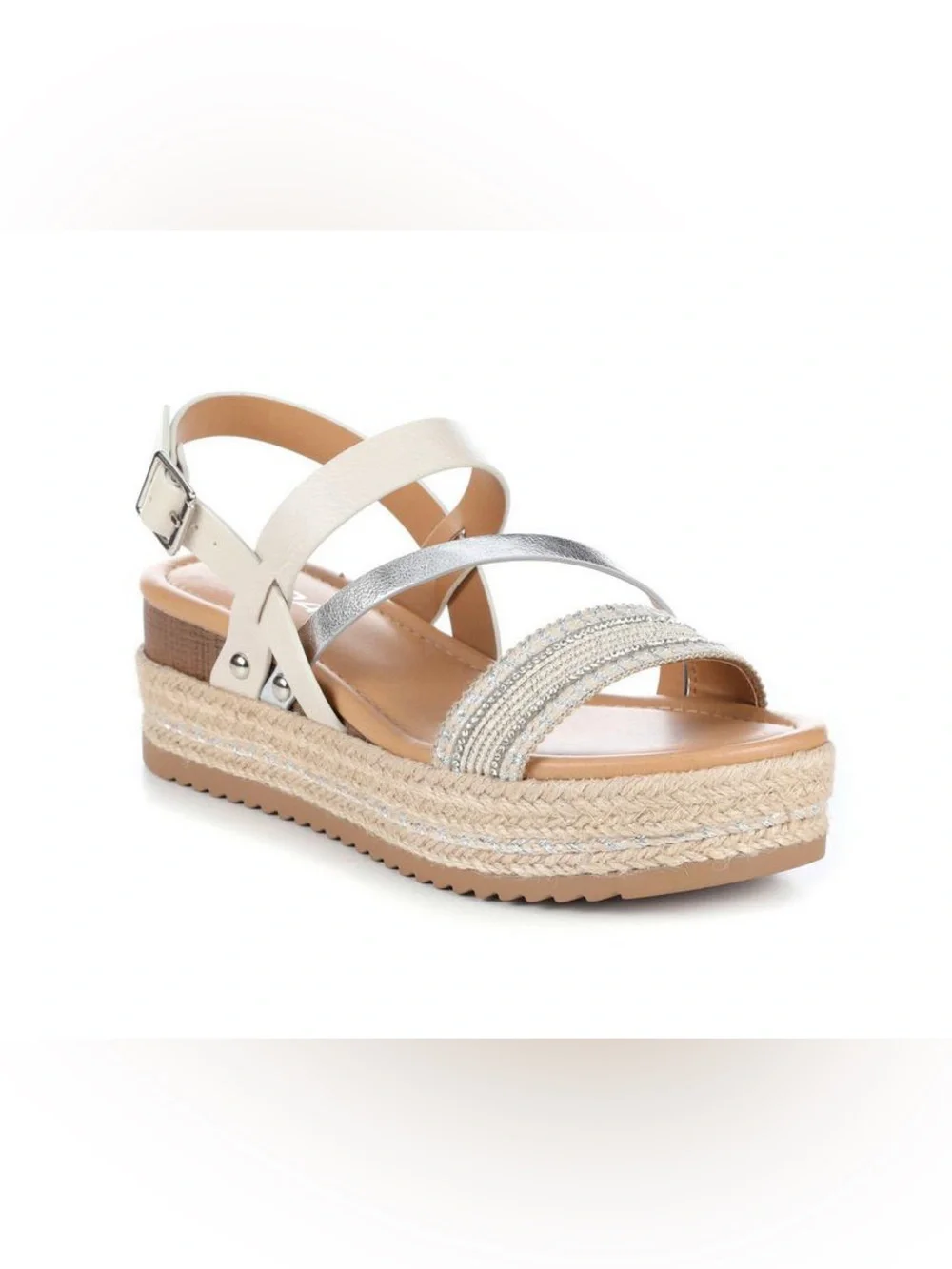 Neutral Espadrille flatform platform sandals rhinestone 7.5 resort vacation